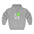 Gray zip hoodie with 'LOVE' and green heart design on a white background