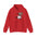Red hoodie with pickleball paddle design on a white background