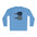 Blue long-sleeve shirt with pickleball paddle design on a white background