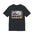 Black t-shirt with a graphic of a boombox and graffiti on a white background