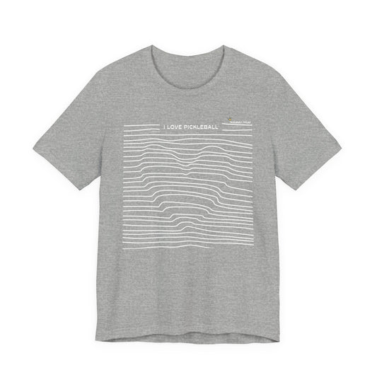 Gray t-shirt with 'I Love Picklesball' text and design on a white background
