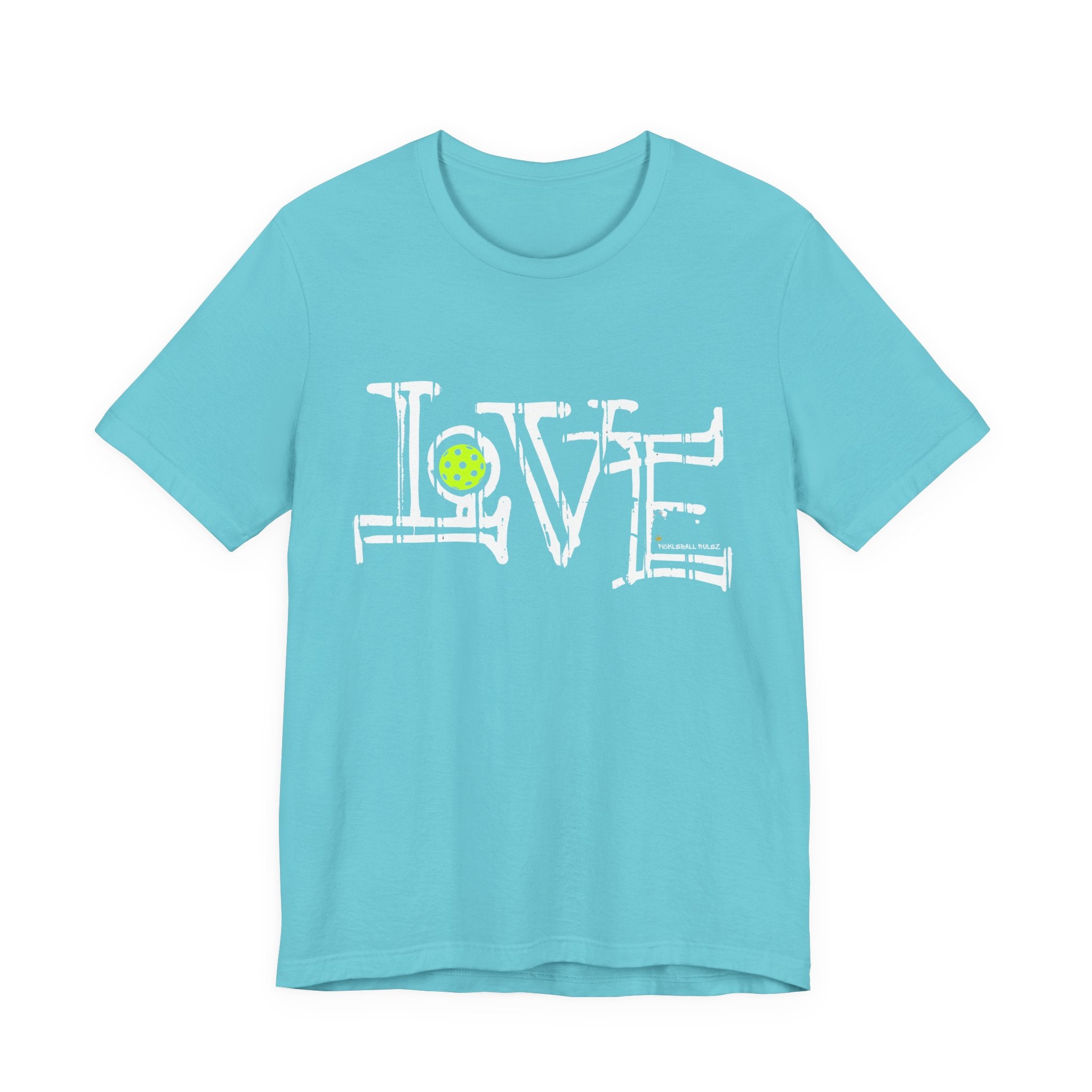 Light blue t-shirt with 'LOVE' graphic design on a white background