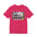 Pink t-shirt with a graphic of a boombox on a white background