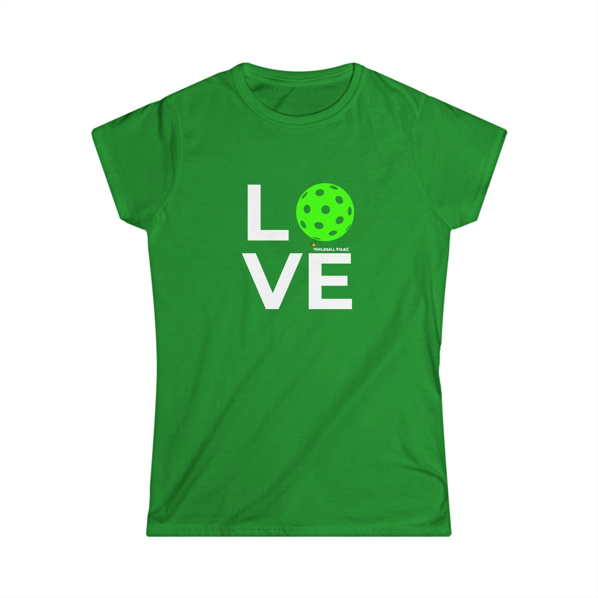 Green t-shirt with 'LOVE' and a green graphic on a white background