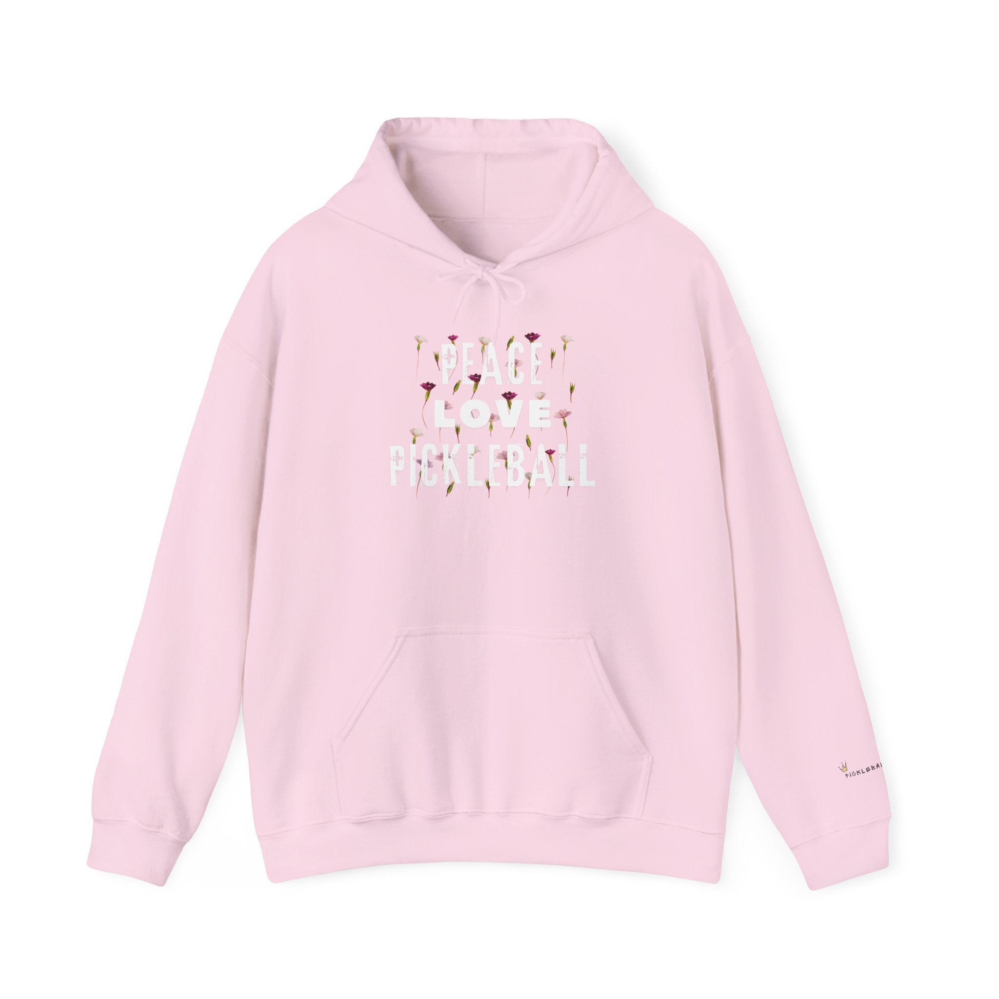 Pink hoodie with text on a white background