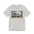 Gray t-shirt with a graphic of a boombox and cassette tape on a white background