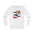 White long-sleeve shirt with colorful pickleball paddle designs on a white background
