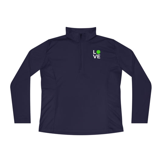 Navy long-sleeve shirt with a green and white logo on a white background