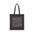 Black tote bag with white design and text on a white background