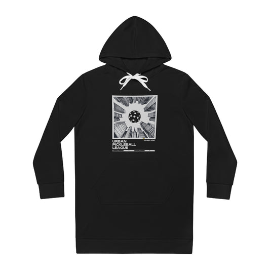 Black hoodie with a graphic design on the back against a white background