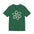 Green t-shirt with an atom design on a white background