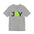 Gray t-shirt with 'JOY' printed on it, featuring a green circle replacing the 'O'.