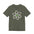 Green t-shirt with an atom design on a white background