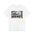 White t-shirt with a graphic of a boombox and crown on a white background