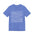 Blue t-shirt with white text and graphics on a white background