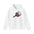 White hoodie with a graphic design on a white background