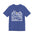 Blue t-shirt with a white graphic design on a white background