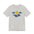 White t-shirt with blue cloud and yellow moon design on a white background
