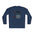 Navy blue long-sleeve shirt with paddle graphic on a white background