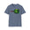 Blue t-shirt with a graphic design of a paddle and face on a white background