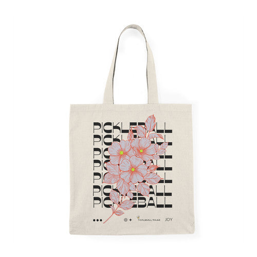 Pink Flower Joy Tote Bag – Natural Cotton Pickleball Carryall